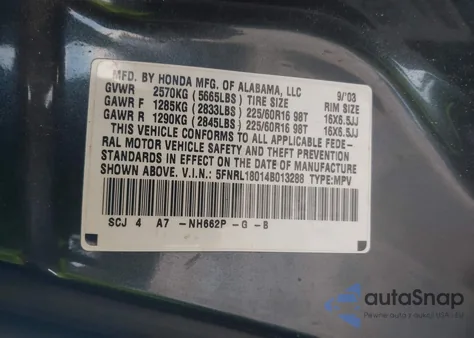 2004 Honda Odyssey Ex-L from USA, damaged, VIN 5FNRL18014B013288
